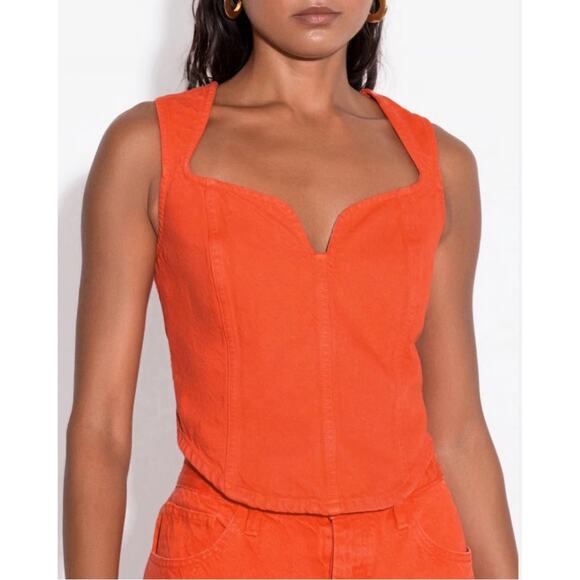 Mara Hoffman Milla Cropped Denim Poppy Orange Top Size 00 - Picture 2 of 7